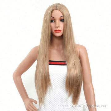 MYZYR straight hair high-quality synthetic wigs, 30-inch heat-resistant wigs of various colors, noble golden synthetic wigs